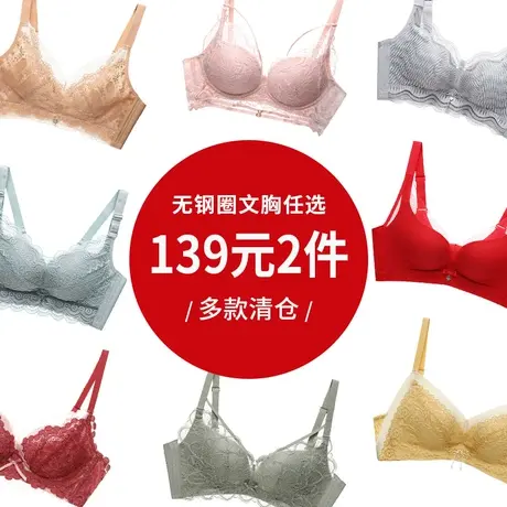 【无钢圈文胸2件仅售139】伊丝艾拉内衣女舒适小胸聚拢蕾丝胸罩图片