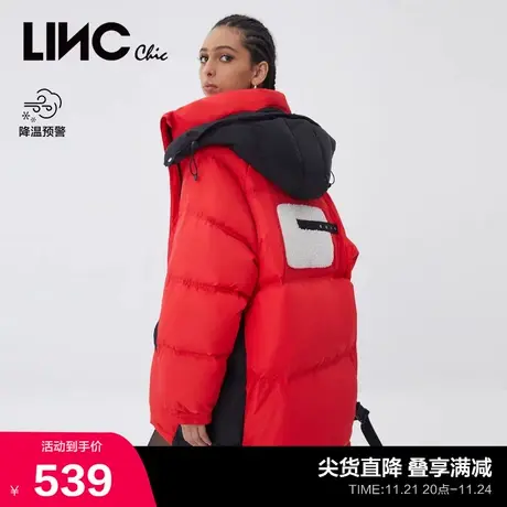 LINCCHIC金羽杰羽绒服女撞色廓形感中长款羽绒服女冬季Y21803259图片