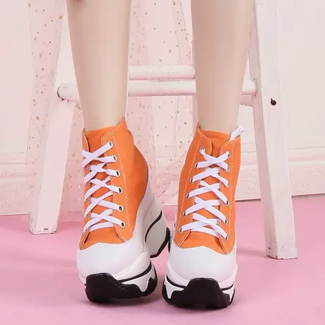 高帕妃内增高帆布鞋女坡跟休闲运动鞋小个子高帮厚底老爹鞋时尚潮图片