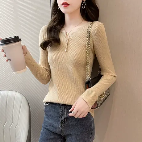 5373新款韩版宽松V领长袖针织衫内搭毛衣女士打底衫百搭上衣商品大图