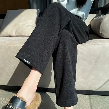 毛呢裤子女秋冬新款西装裤直筒休闲烟管高腰黑色显瘦加厚阔腿裤子商品大图