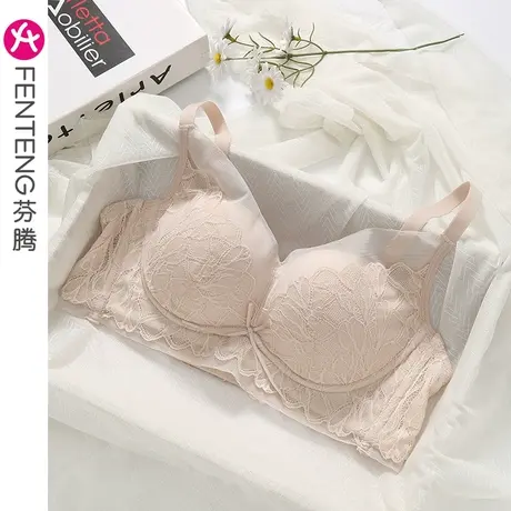 芬腾文胸薄款蕾丝性感无钢圈小胸夏季舒适聚拢胸罩防下垂女士内衣商品大图