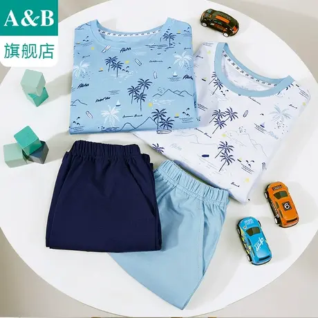 ab内衣男童家居服套装弹力印花宽松短袖短裤居家休闲起居服XT33商品大图