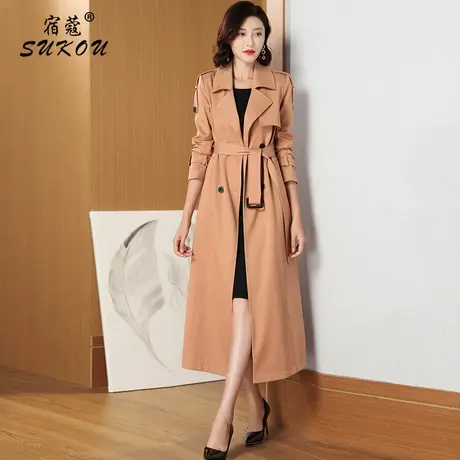 今年流行条纹风衣女长款时尚气质2024秋装新款高端樱花粉色外套女商品大图