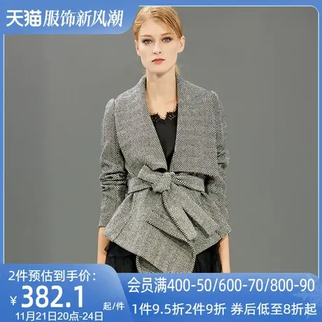 aui欧洲站2023新款女装人字纹欧货潮时尚小个子短款毛呢外套女冬商品大图