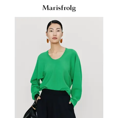 #多巴胺穿搭# 玛丝菲尔针织23春季新款宽松圆领蝙蝠袖针织卫衣商品大图