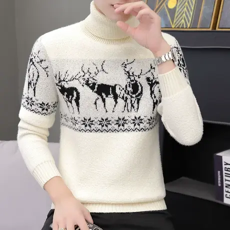 2022秋冬季新款半高领男毛衣韩版修身扭花针织衫简约百搭休闲小衫商品大图