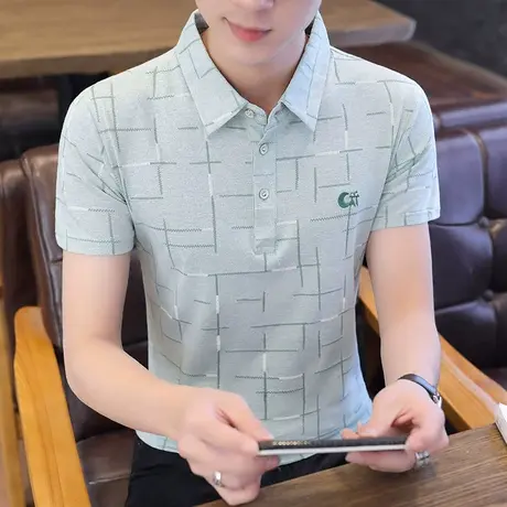 男士翻领短袖夏季2023新款半袖t恤潮流潮牌冰丝polo衫上衣薄体恤商品大图