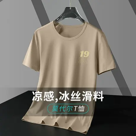 莫代尔夏季t恤男士短袖潮牌圆领上衣服潮流冰丝速干凉感半袖体恤商品大图