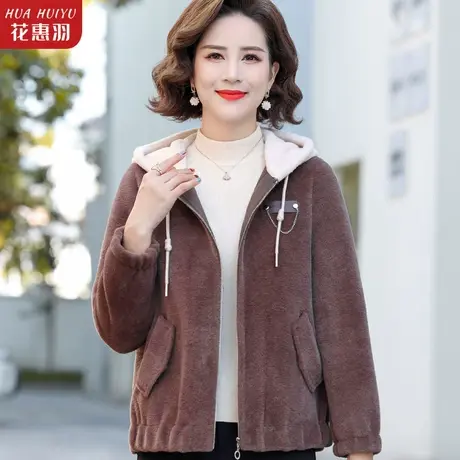 妈妈冬装短款春秋外套洋气夹克中年女连帽中老年洋气上衣秋冬上衣商品大图