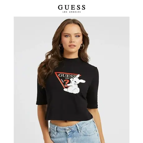 【38上新季】GUESS款女士修身卡通红色半高领T恤商品大图