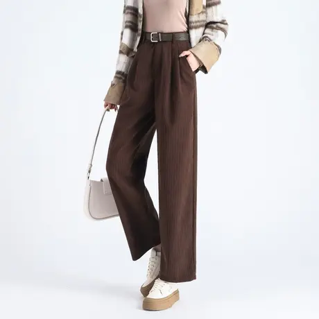 时尚气质休闲裤2023年冬季新款女装高腰百搭通勤厚款灯芯绒长裤商品大图