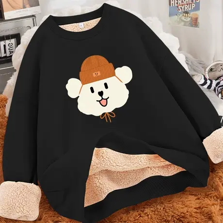 加绒加厚卫衣女秋冬2023年新款冬季羊羔绒圆领无帽女款上衣外套冬图片