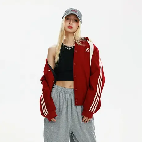 美式复古运动外套女2023新款春秋款潮牌拼色夹克宽松oversize上衣图片