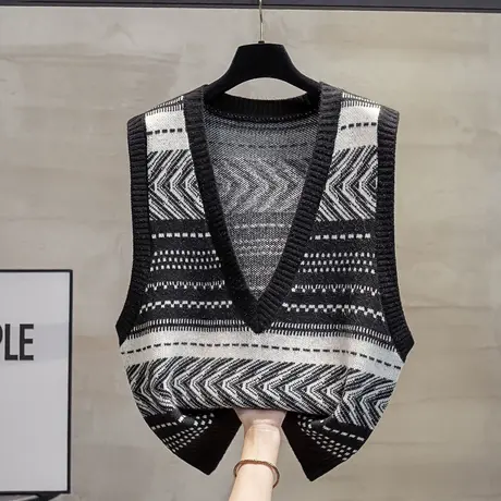 深v领针织马甲背心女2023秋装新款宽松外穿马夹叠穿外搭毛衣坎肩商品大图