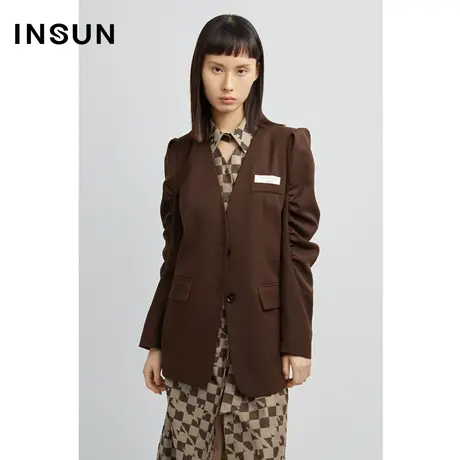 INSUN恩裳冬季绵羊毛褶皱袖西装外套图片