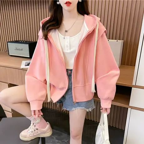 早秋装连帽卫衣女春秋季韩版宽松薄款初秋百搭小个子纯色开衫外套商品大图