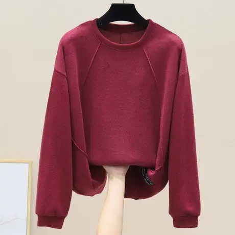 大码宽松圆领卫衣套头女春装2023新款韩版休闲百搭立体裁剪上衣潮商品大图