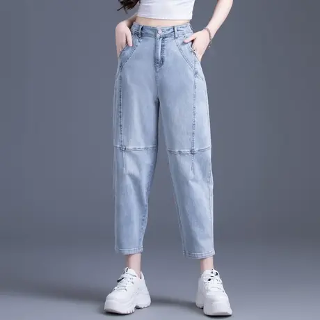 白蓝牛仔裤女夏季薄款2024年新款哈伦小个子萝卜裤宽松九分老爹裤图片