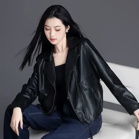 pu女士欧货皮衣外套女秋冬季2023新款爆款今年流行黑色小个子夹克商品大图