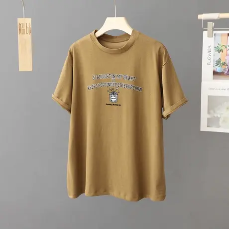 2024夏季新款百搭简约圆领纯棉T恤女短袖透气舒服体恤衫设计上衣图片