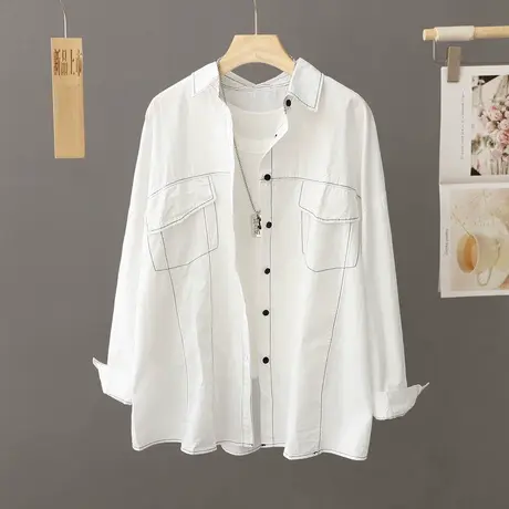 韩版休闲白色衬衫女宽松长袖春秋季2024新款洋气衬衣开衫外套上衣商品大图