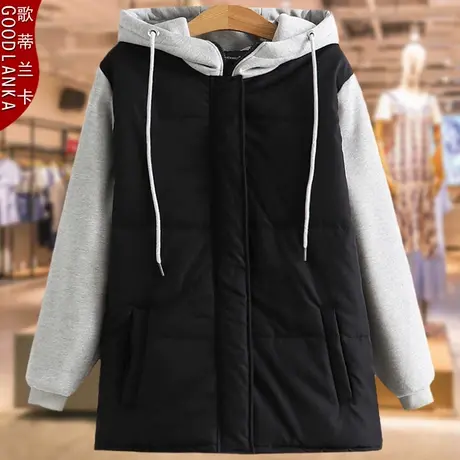 加肥加大码女棉服外套宽松200斤洋气胖mm冬装新款假两件连帽棉衣商品大图