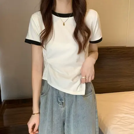 短袖t恤女纯欲别致不规则设计感小众辣妹短款上衣服夏季半袖体恤商品大图