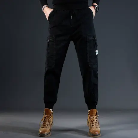 修身休闲裤男2023秋冬新款黑色男士工装束脚松紧腰潮流百搭裤子男商品大图