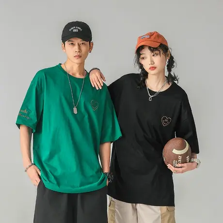 夏季爱心图案情侣装夏装t恤男士夏日上衣男装圆领体恤短袖男款短t商品大图