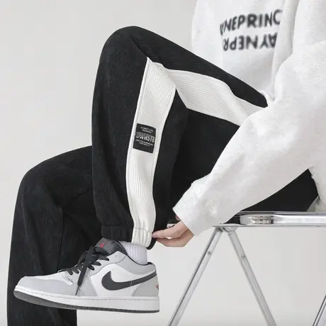 重磅加绒运动卫裤男秋冬束脚裤雪尼尔休闲裤潮牌大码灯芯绒长裤子商品大图