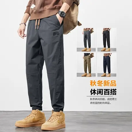高级感拼接日系港风哈伦九分休闲裤子春季男生束脚工装秋冬款男装商品大图