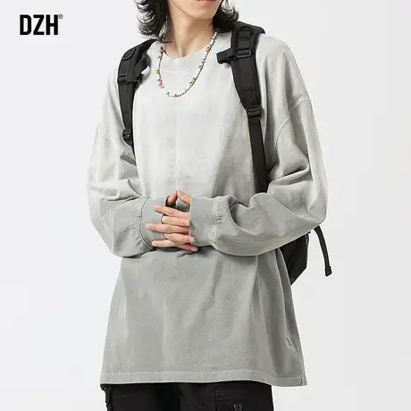 男生纯棉长袖t恤男秋季圆领渐变卫衣宽松潮牌男装2023新款上衣潮商品大图