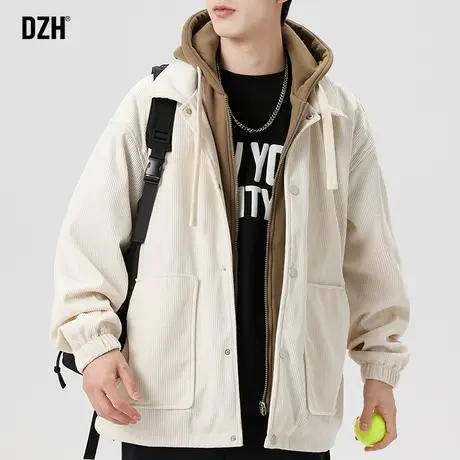 男士灯芯绒假两件外套男春秋潮高级感男装2024年新款连帽夹克春季商品大图