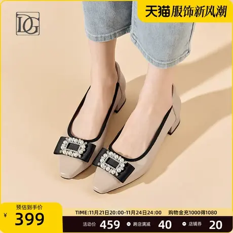 法式气质珍珠单鞋女低跟2024年新款粗跟软皮正装皮鞋舒适妈妈鞋子图片