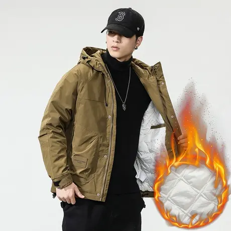 秋冬季2024新款加棉加厚保暖夹克外套男装潮牌美式休闲连帽冲锋衣商品大图