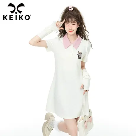 纯欲甜妹风袖套连衣裙2023夏季新款减龄穿搭显瘦休闲polo领裙子图片