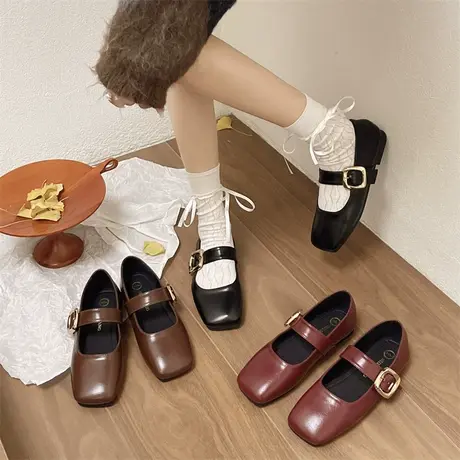 法式玛丽珍鞋女2024年春秋季新款复古百搭浅口单鞋方头粗跟小皮鞋商品大图