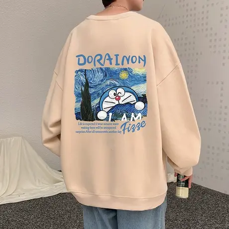 多啦A梦卫衣男秋冬季潮牌2023新款宽松圆领外套重磅打底衫上衣服图片