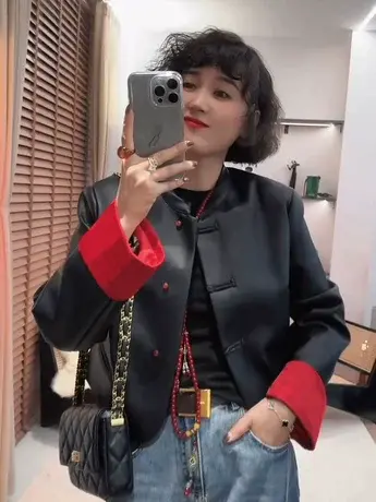 新中式国风黑色皮外套女春季2024新款复古盘扣宽松显瘦夹克上衣潮商品大图