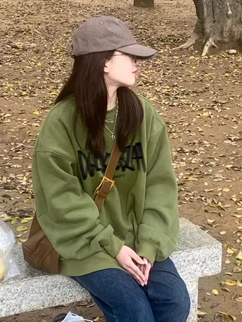 艺术生奶甜卫衣女春秋加绒加厚高街oversize潮牌复古美式长袖上衣图片