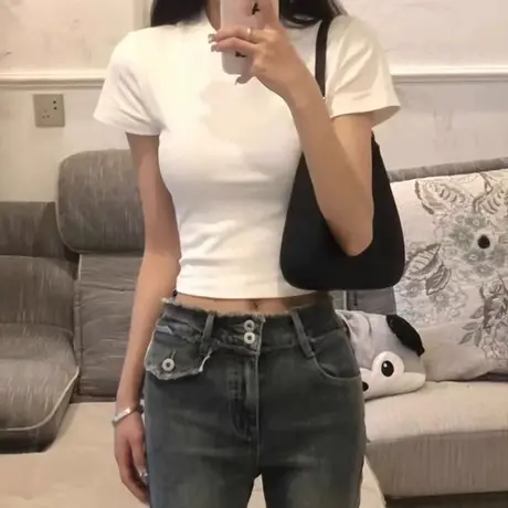 小个子短款短袖T恤女夏季2024新款紧身打底衫内搭半袖上衣服潮ins图片