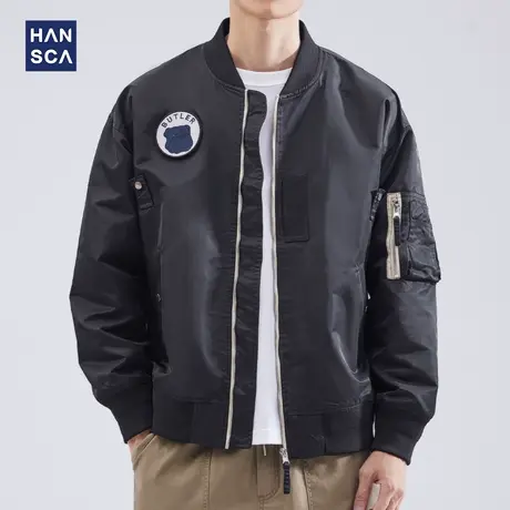 hansca棒球领棉衣男冬季加厚青少年潮牌时尚贴标休闲保暖夹克外套商品大图
