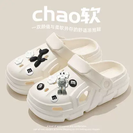 洞洞鞋2024夏款女防滑软底外穿情侣款凉拖网红时尚卡通踩屎感拖鞋商品大图