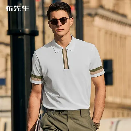 MrBu布先生商务翻领纯棉T恤2023夏季双色条纹拼接短袖衫男AT12051商品大图