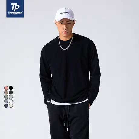 TOMATOPAPA秋季原创宽松长袖T恤纯色打底衫百搭基础款多色上衣图片