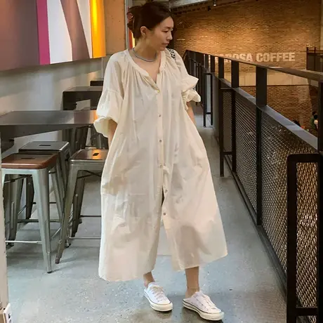 新款长袖衬衫女过膝长款韩版宽松大码韩版休闲衬衣时尚秋装外套潮商品大图