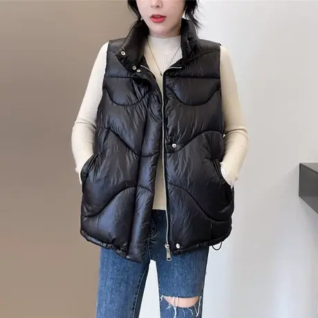 羽绒马甲女短款2023年秋冬韩版新款外穿背心马夹百搭外搭黑色外套商品大图