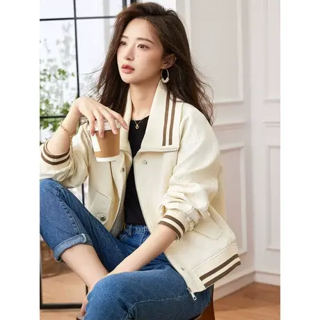 时尚气质温柔2023秋季新款女装翻领长袖宽松百搭运动风短款外套商品大图