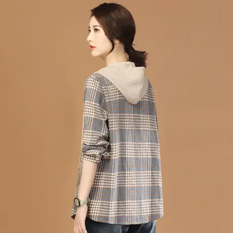 韩潮袭人连帽长袖格子休闲短外套女2023秋季新款宽松百搭棒球服图片